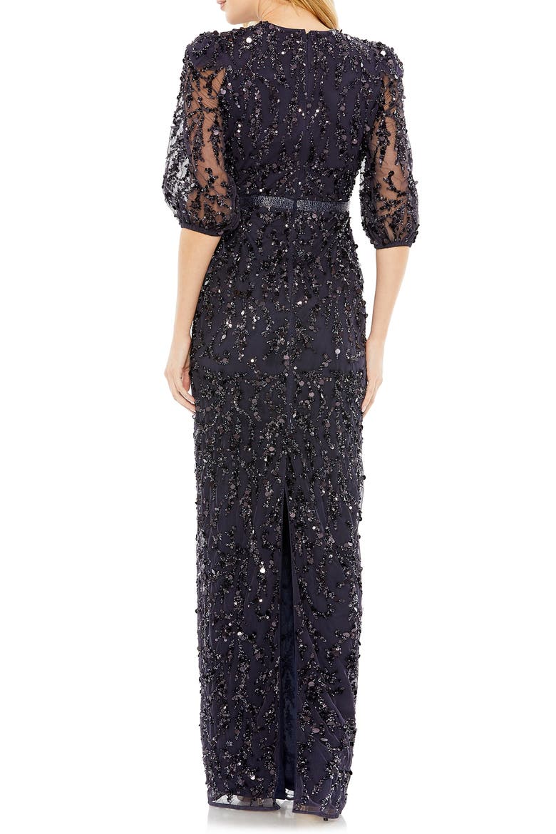 Sequined Elbow Sleeve Gown, Alternate, color, MIDNIGHT