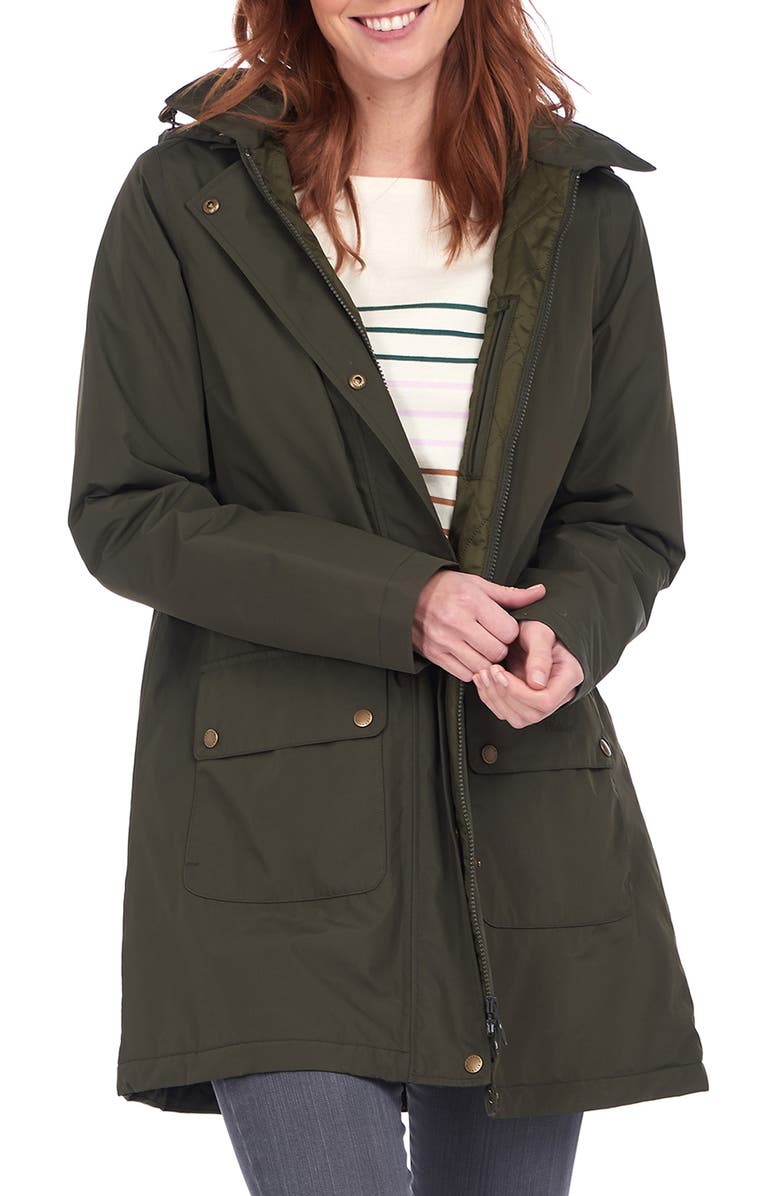 Barbour Pines Waterproof Rain Jacket with Removable Hood, Main, color, 