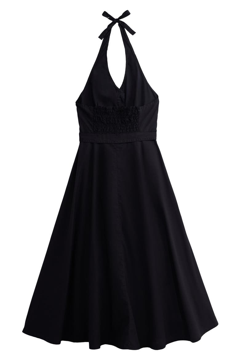 Button Front Cotton Halter Midi Dress, Alternate, color, BLACK