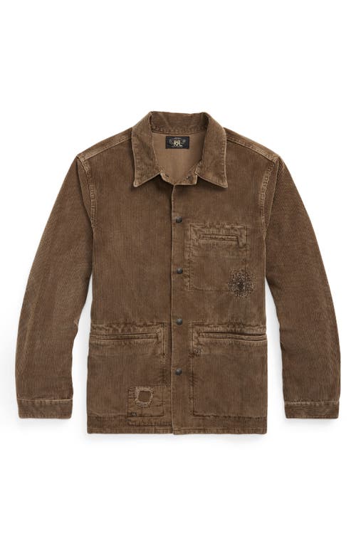 Double Rl Rip & Repair Cotton Corduroy Chore Coat In Brown
