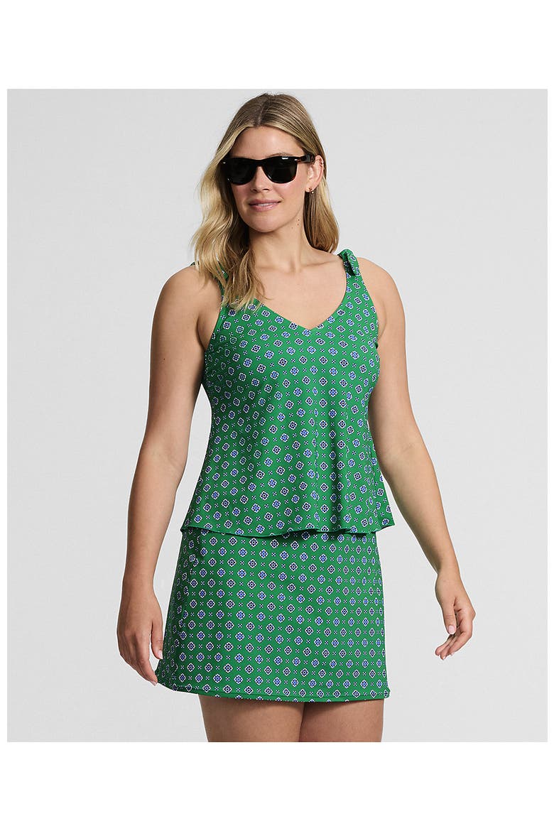 Tie Shoulder Flutter Tankini Top, Alternate, color, Green/Navy Geo Floral