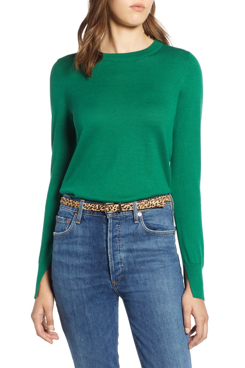 Slit Sleeve Sweater, Main, color, GREEN VERDANT