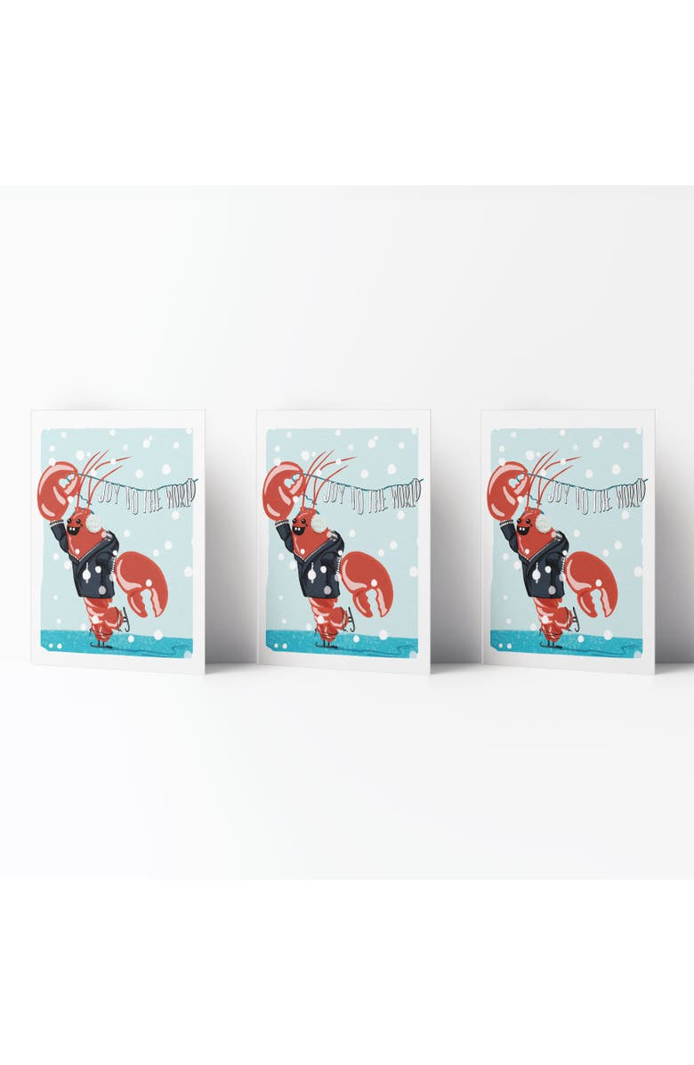 Ramus & Co Winter/Holiday Greeting Card Pack Sets (3 ct) Lobstah Joy To The World, Main, color, Multi-Pack