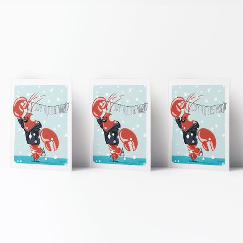 Winter/Holiday Greeting Card Pack Sets (3 ct) Lobstah Joy To The World