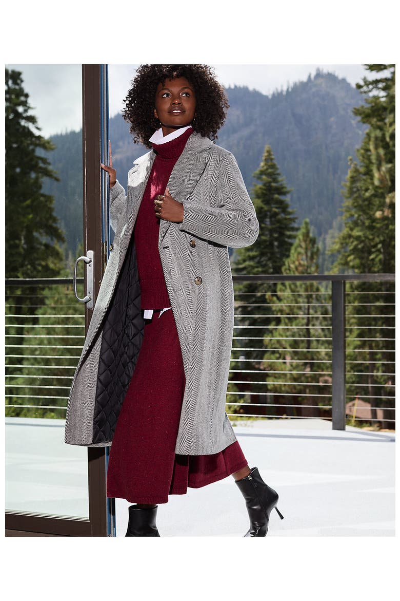 Insulated Double Breasted Wool Coat, Alternate, color, Black Wool Herringbone