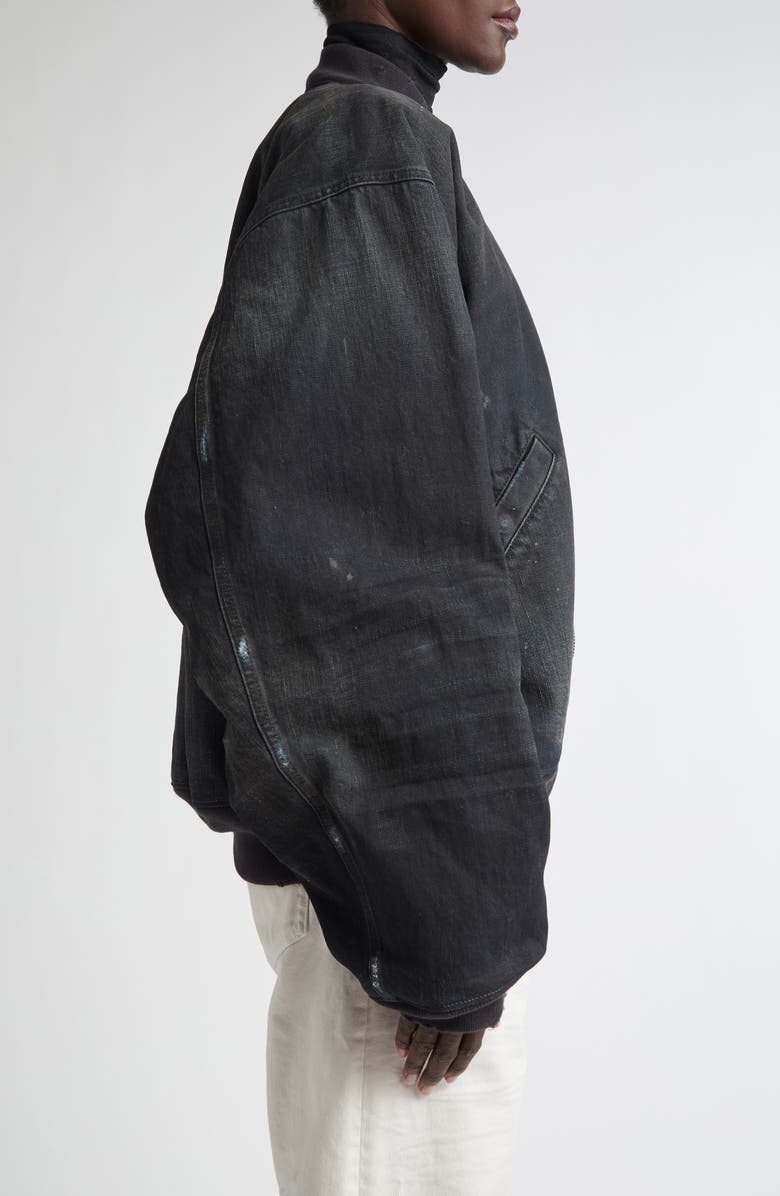 Balenciaga Oversize Distressed Denim Bomber Jacket, Alternate, color, 2430 Croc