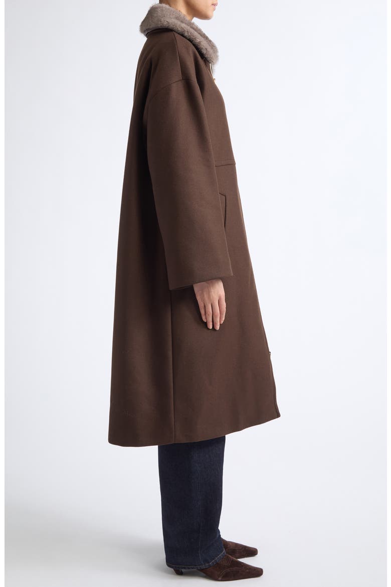 Faux Fur Collar Virgin Wool Blend Coat, Alternate, color, DARK BROWN
