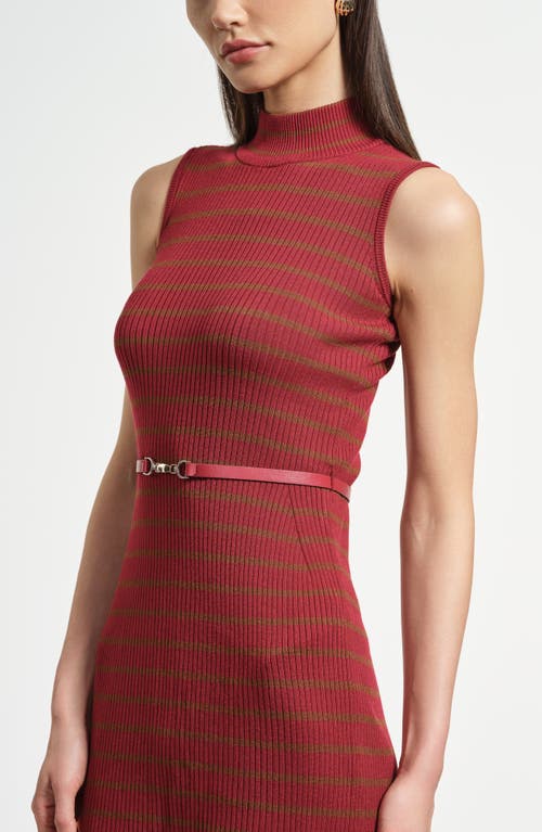 Isaac Mizrahi New York Sleeveless Belted Rib Midi Sweater Dress In Red