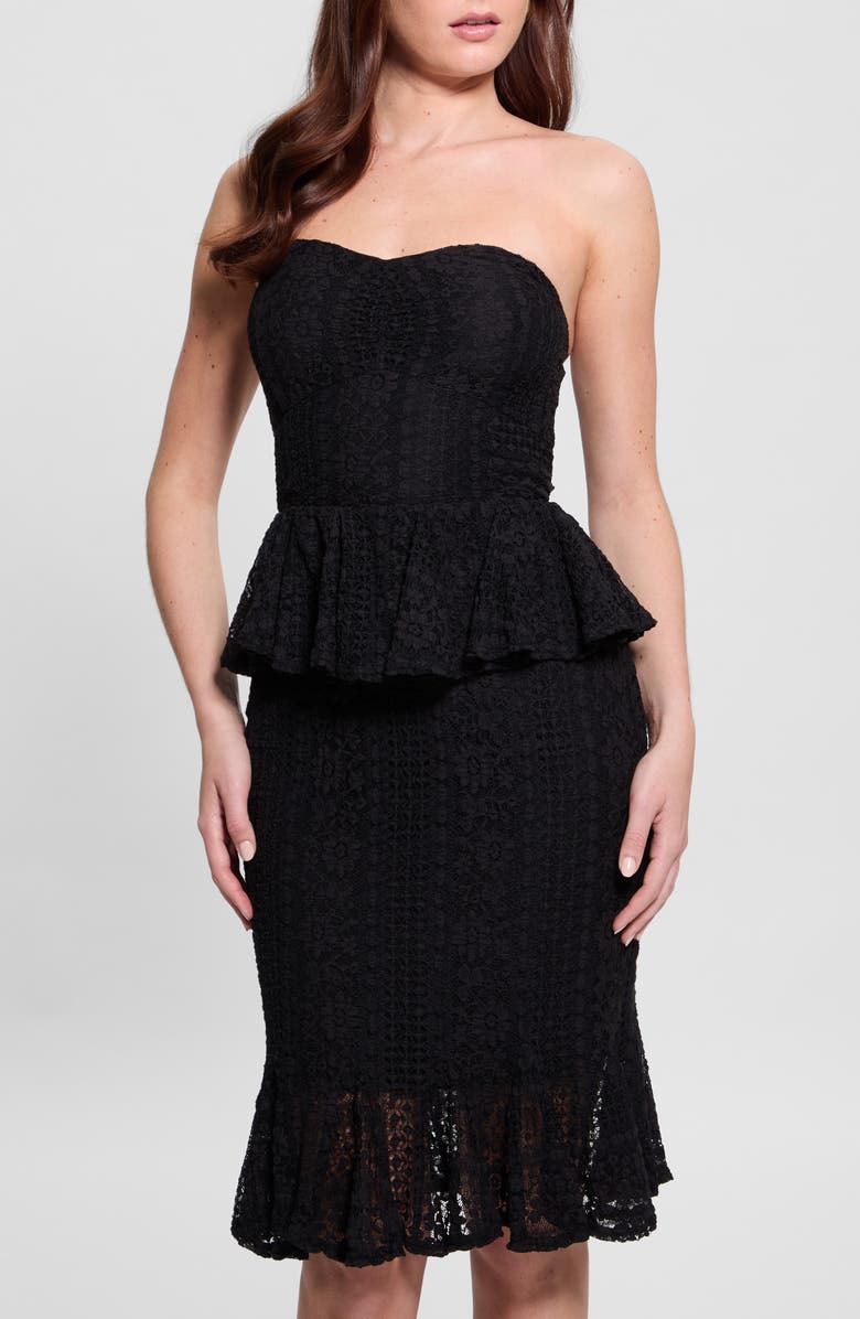 GUESS Strapless Harley Ruffle Dress, Alternate, color, Jet Black