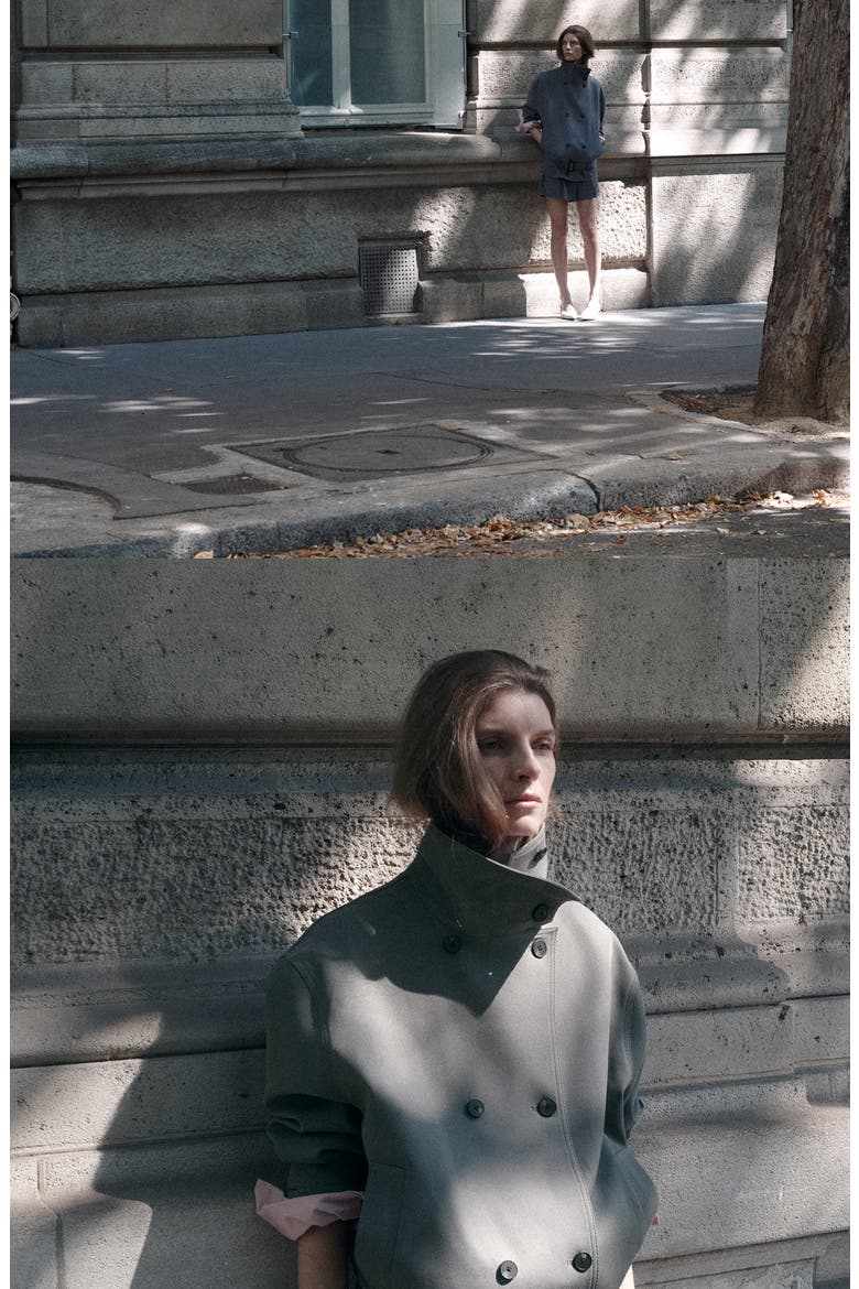 Funnel Neck Trench Coat with Belt, Alternate, color, GREY