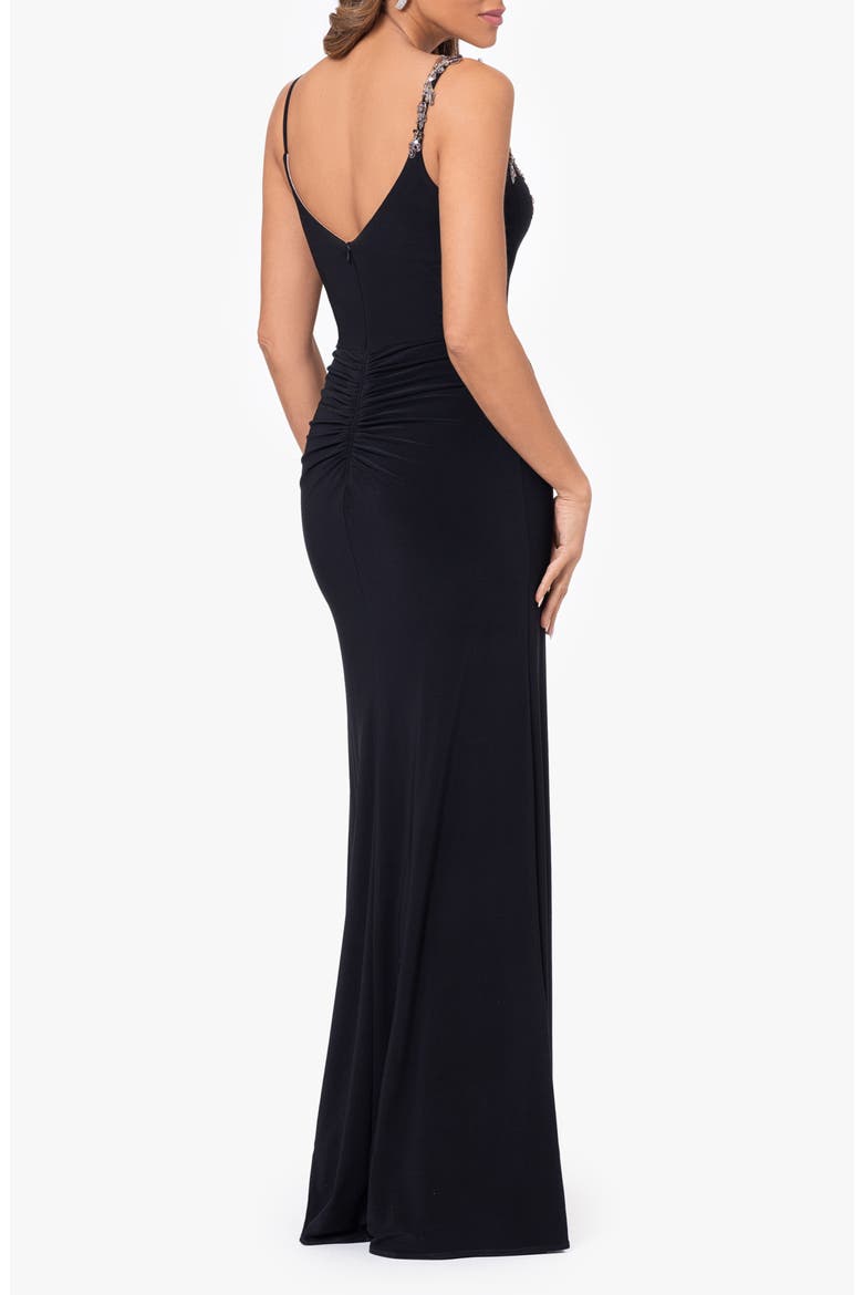 Crystal Floral Detail Sheath Gown, Alternate, color, BLACK/ NUDE
