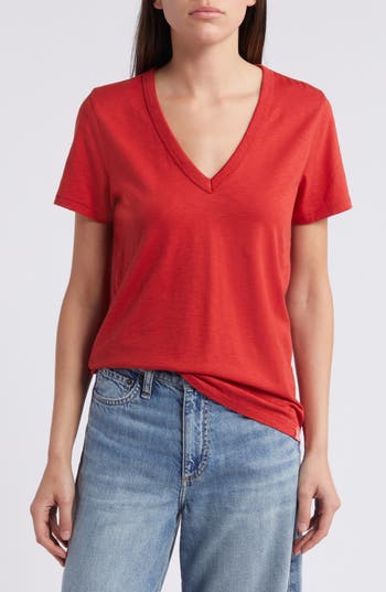 Rag & Bone The Vee Slub Cotton T-shirt In Red