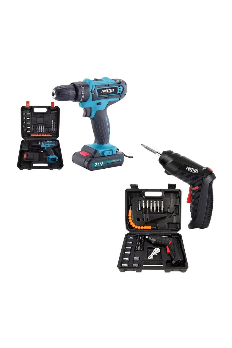 21V Cordless Drill & 47-Pc Electric Screwdriver, Main, color, Black