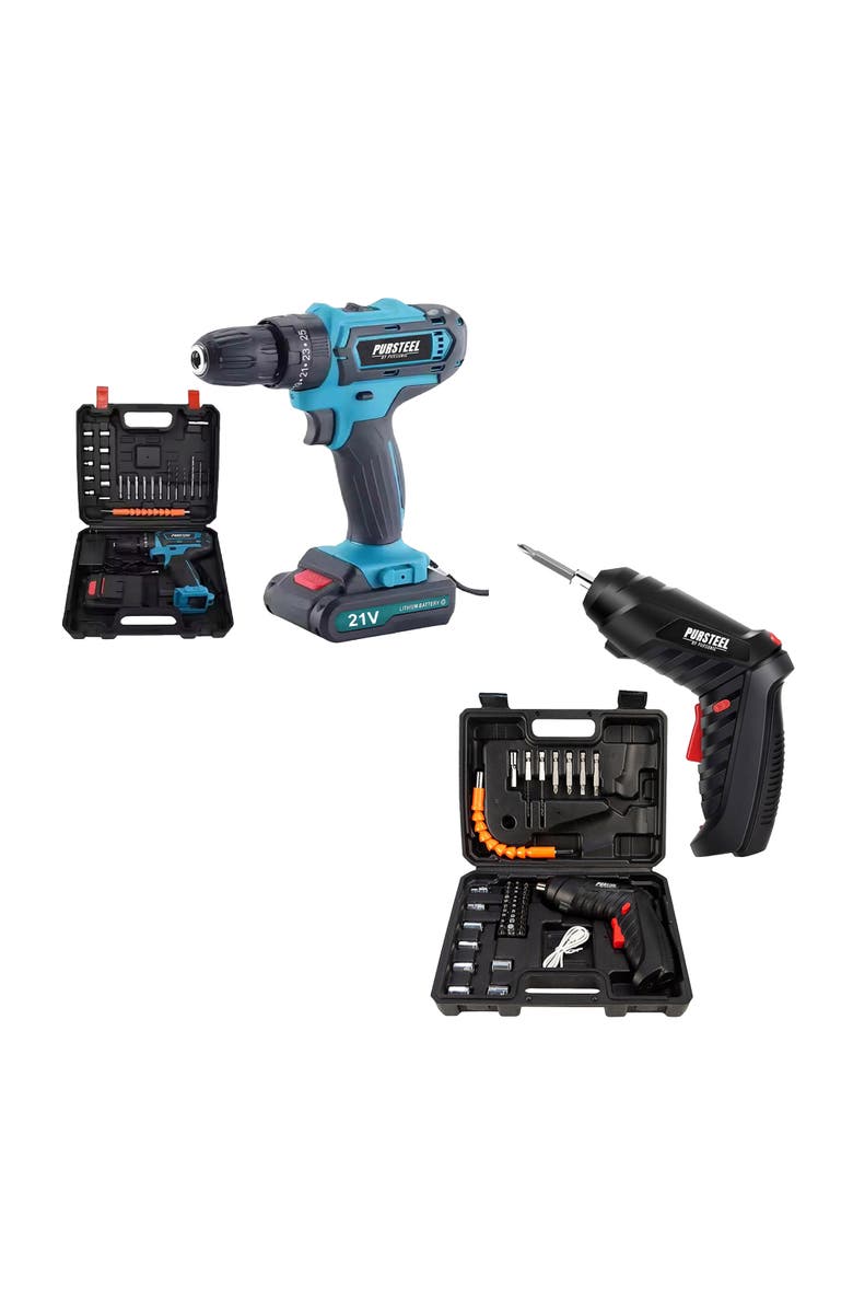 PURSONIC Power Tool Bundle 21V Cordless Drill & Electric Screwdriver, Main, color, Black