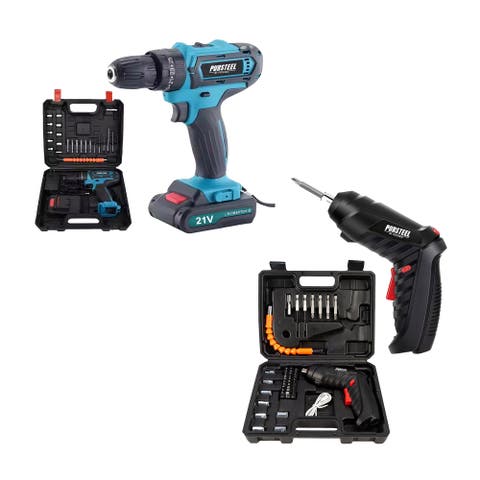 Power Tool Bundle 21V Cordless Drill & Electric Screwdriver (47-Piece Set)