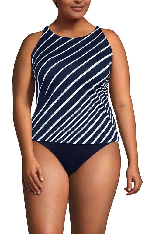 Lands' End Tugless High Neck Strappy Back Tankini Swimsuit Top In Blue