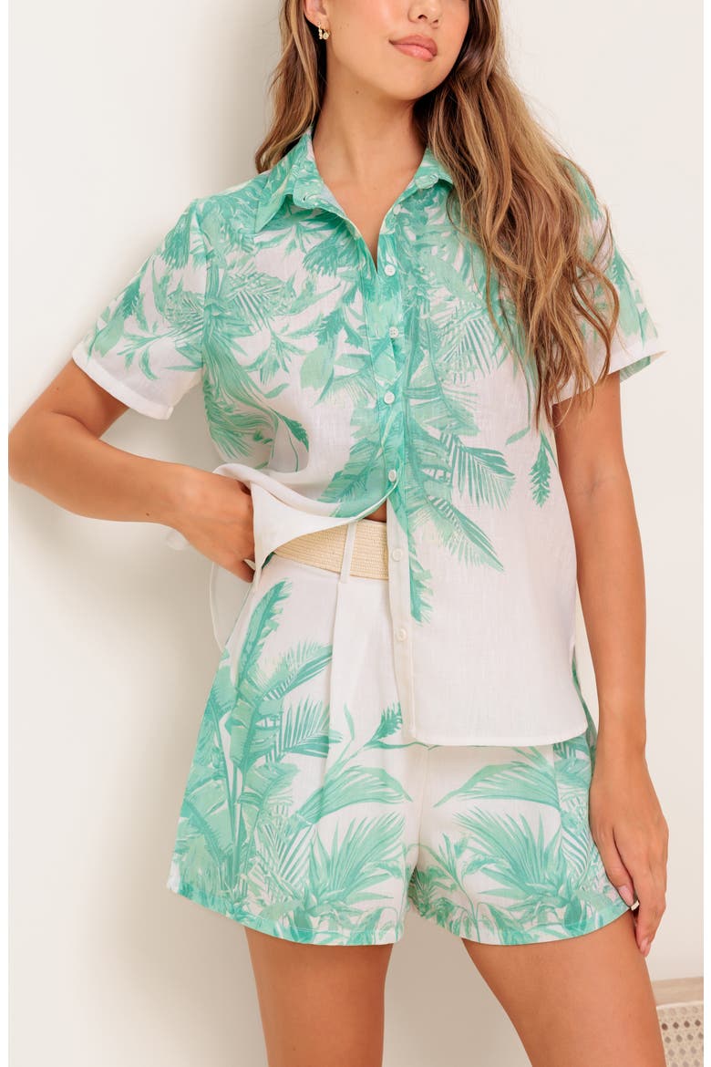 Printed Shirt & Shorts Set, Alternate, color, IVORY SAGE