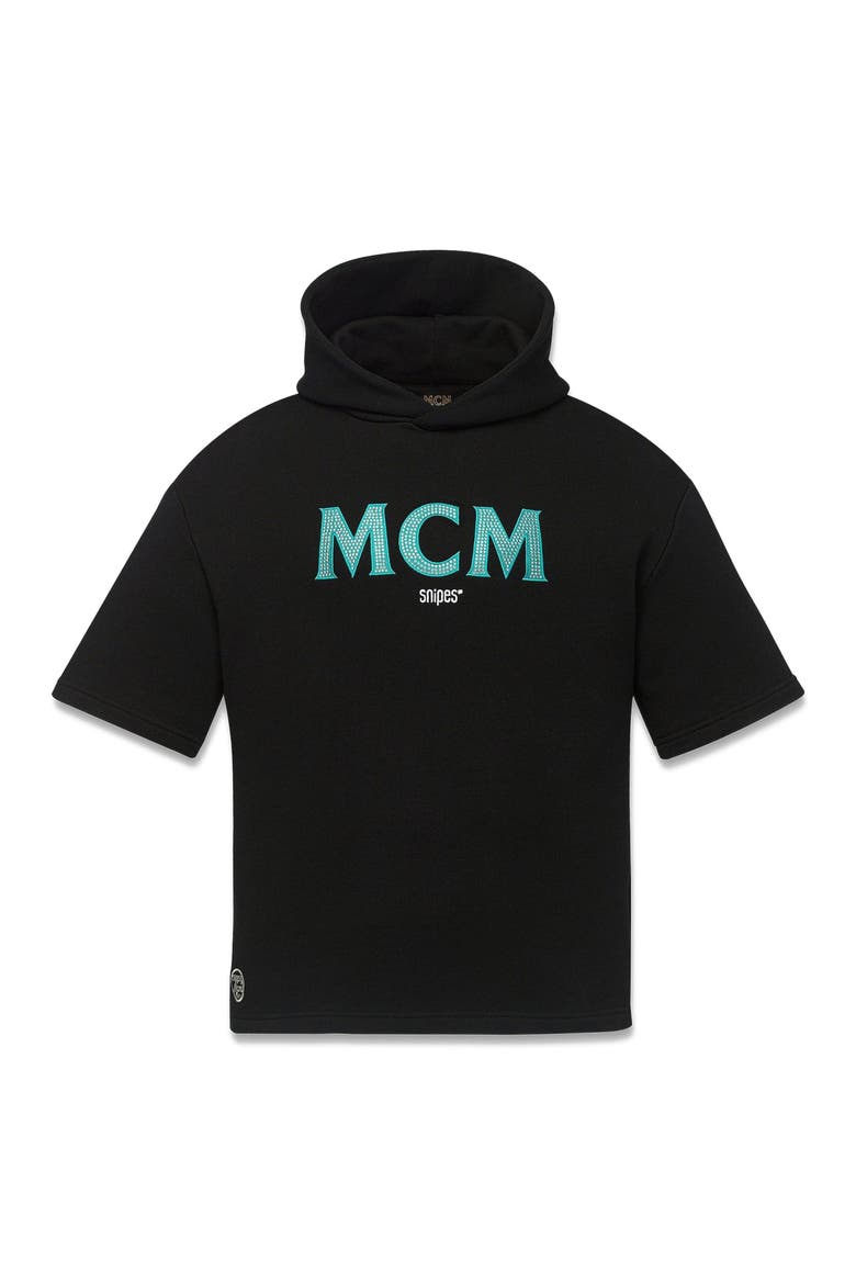 x SNIPES Short Sleeve Rhinestone Hoodie, Alternate, color, Black