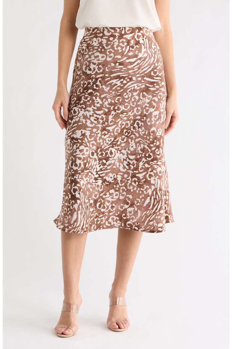 Animal Print Satin Midi Skirt, Main, color, CHOCOLATE