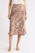 Renee C Animal Print Satin Midi Skirt