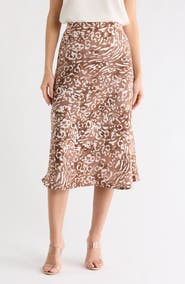 Renee C Animal Print Satin Midi Skirt