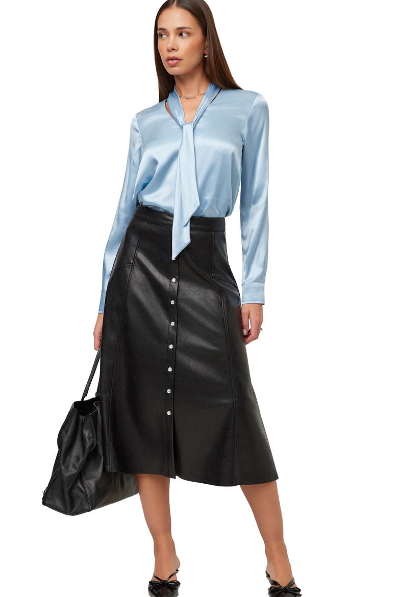 Patty Tie Neck Satin Shirt, Alternate, color, GLACIER