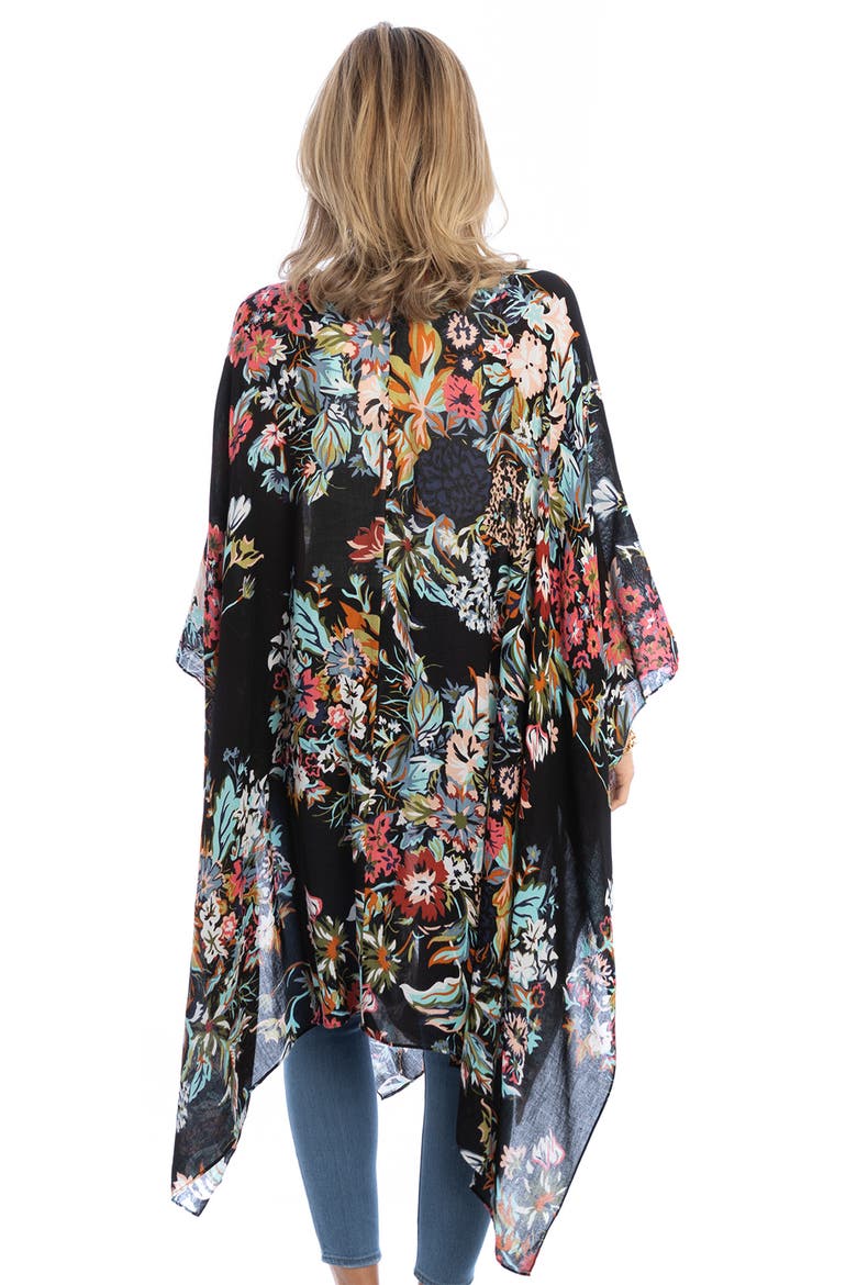 Lasdon Floral Print Ruana, Alternate, color, BLACK