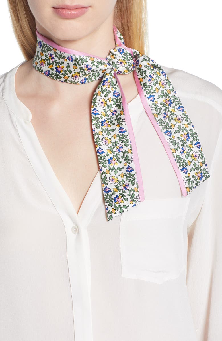 Tory Burch Wild Pansy Silk Twill Scarf, Main, color, 