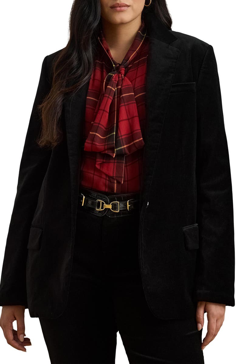Lauren Ralph Lauren Stretch Velvet Blazer, Main, color, Black Velvet