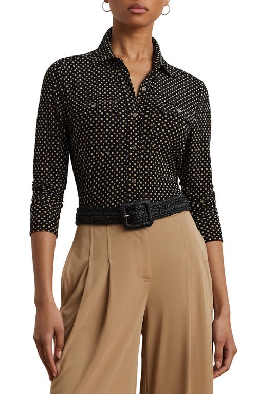 Ralph Lauren Lauren Slim Fit Jersey Button-up Shirt In Black