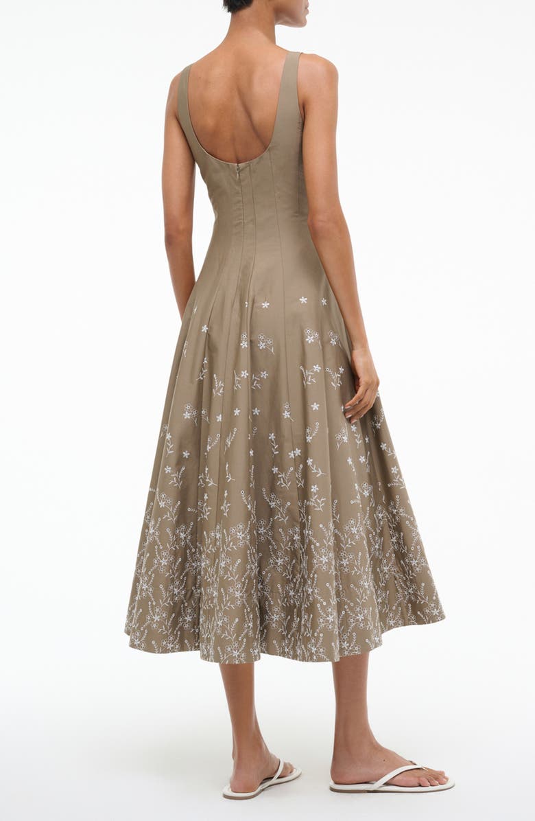 STAUD Wells Embroidered Sleeveless Stretch Cotton Midi Dress, Alternate, color,