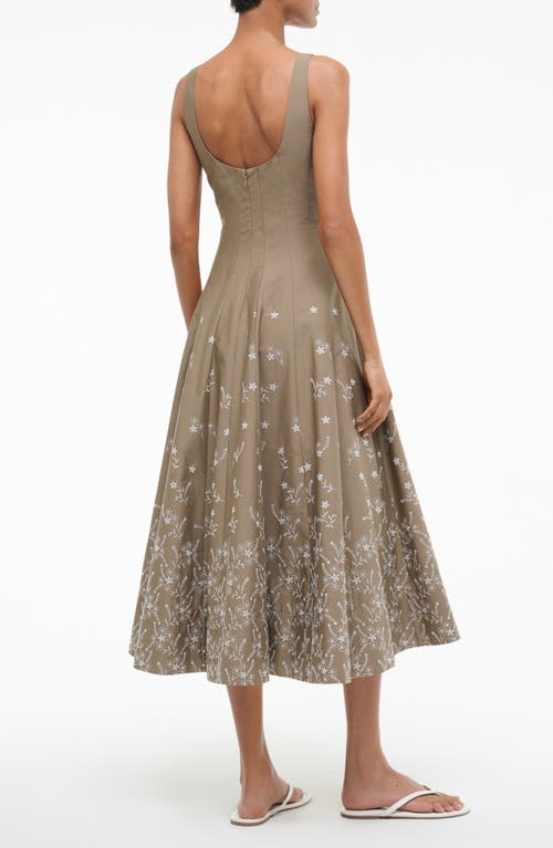 Staud Wells Embroidered Sleeveless Stretch Cotton Midi Dress In Brown