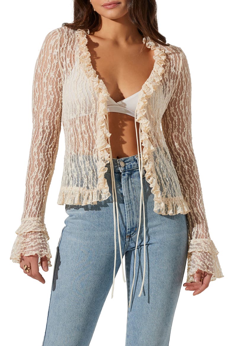 Lace Front Tie Bed Jacket, Main, color, CREAM