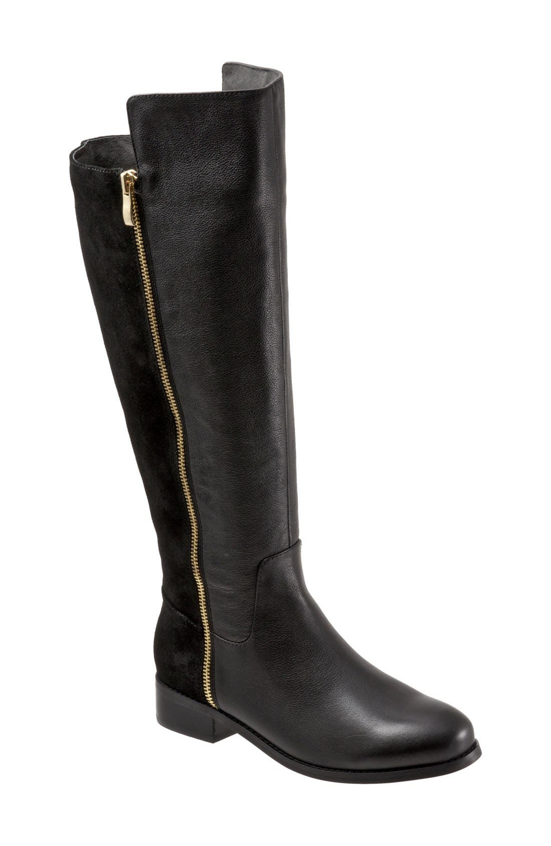 'Larule' Tall Boot, Main, color, BLACK LEATHER/ SUEDE WIDE CALF