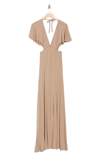 Go Couture Dolman Sleeve Cutout Maxi Dress In Brown