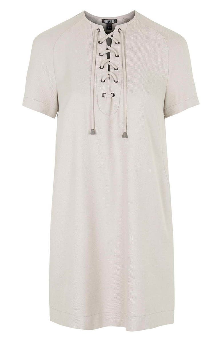 Topshop Lace Up Shirtdress, Alternate, color,