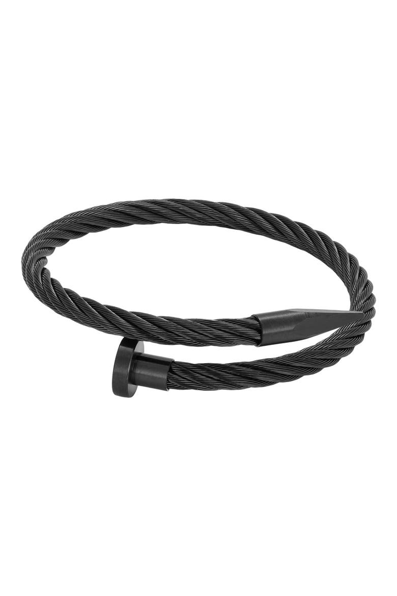 Men's Twisted Cable Nail Cuff Bracelet, Main, color, BLACK
