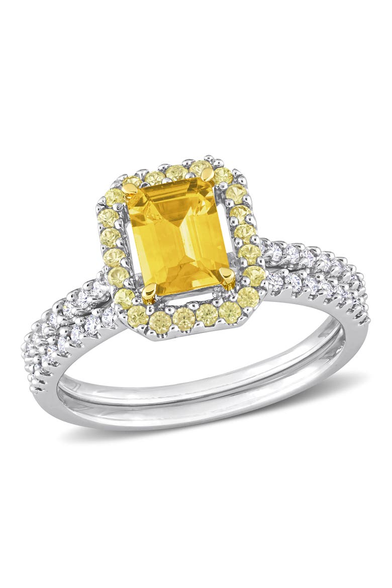 Sapphire & Diamond Halo Bridal Ring Set 14k, Main, color, Sapphire