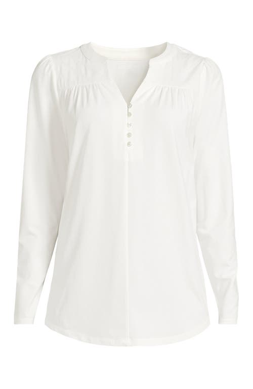 Lands' End Long Sleeve Lightweight Jersey Notch Neck Tunic Top In White