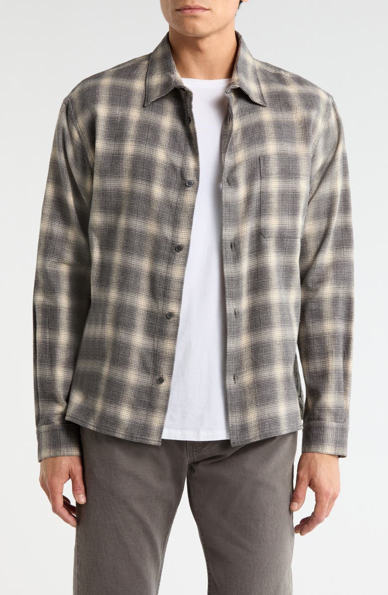 FRAME Straight Hem Plaid Button-Up Shirt, Main, color, Grey Plaid