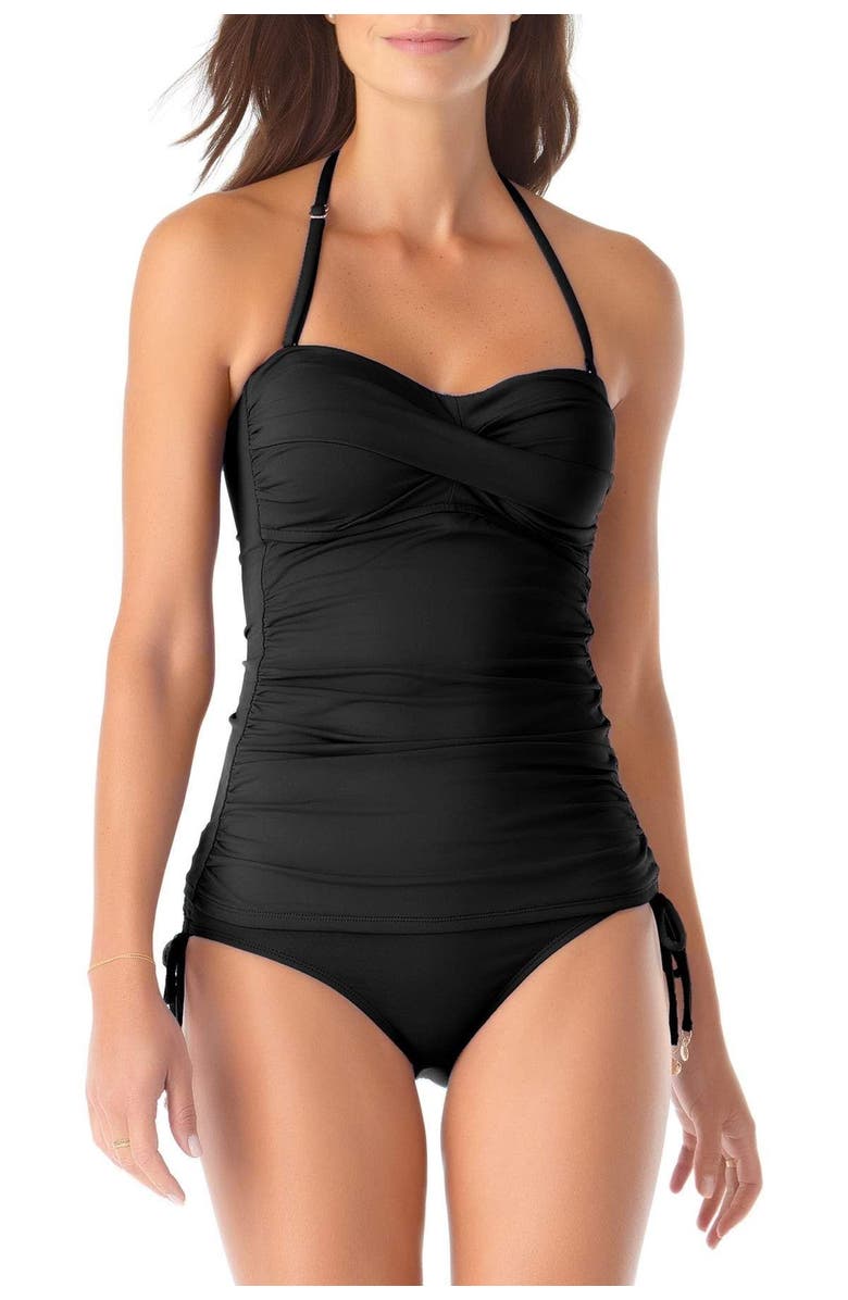 Anne Cole Women's Twist Front Bandeaukini Swim Top, Main, color, Black
