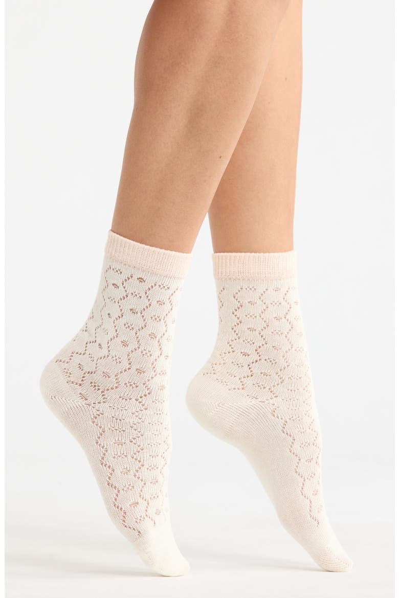 Mia Pointelle Crew Socks, Main, color, IVORY