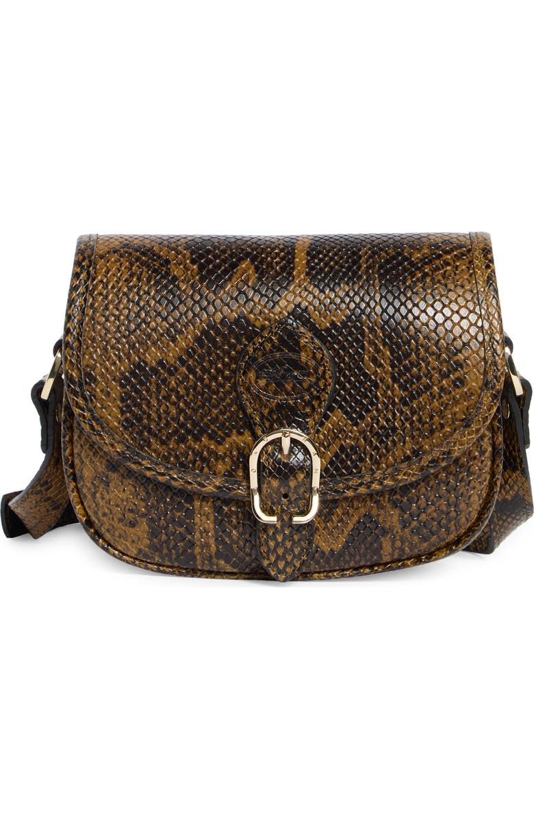 Longchamp 1980 Snakeskin Embossed Small Flap Crossbody Bag, Main, color, Bronze