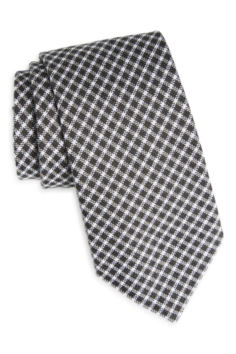 Angled Check Cotton & Silk Tie, Main, color, MEDIUM GREY