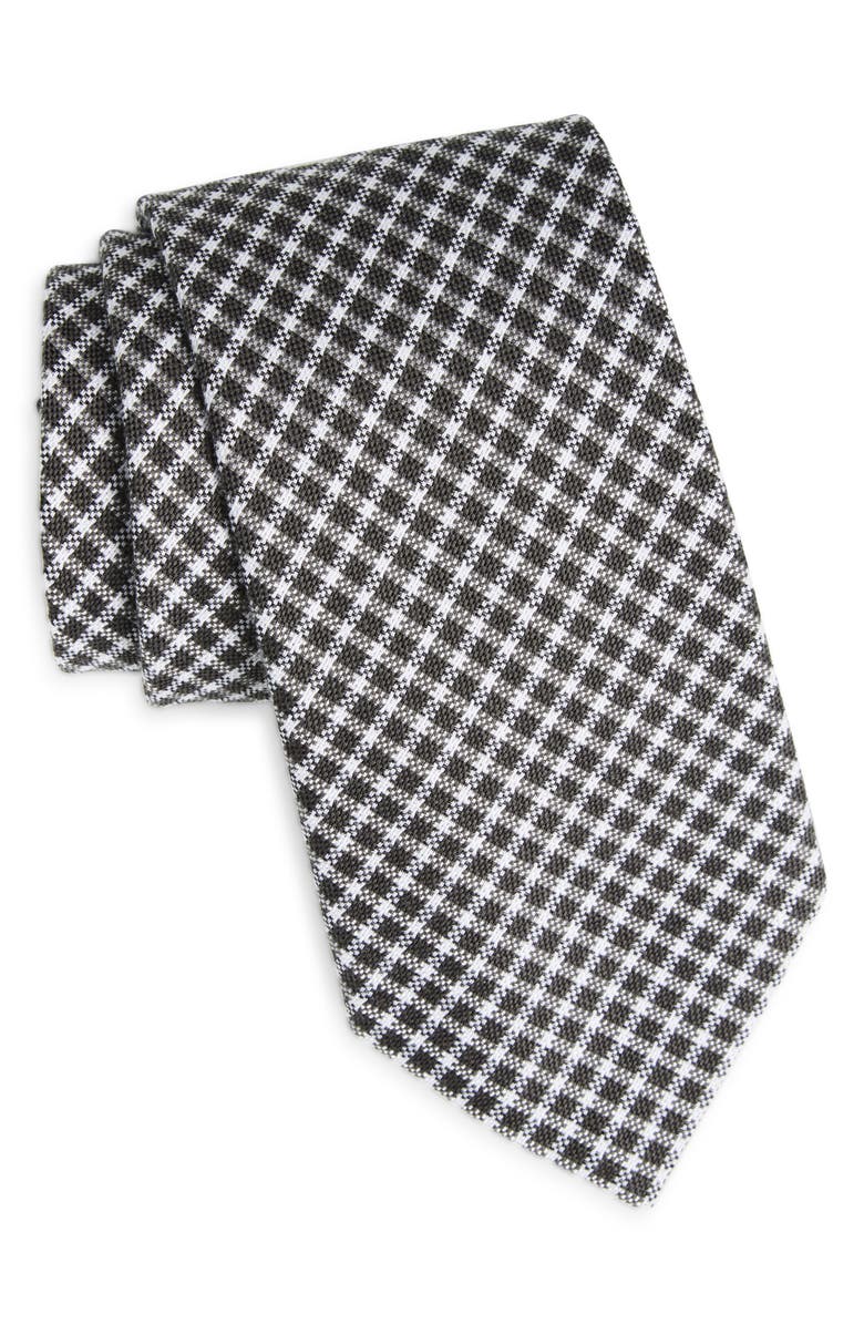BOSS Angled Check Cotton & Silk Tie, Main, color, Medium Grey