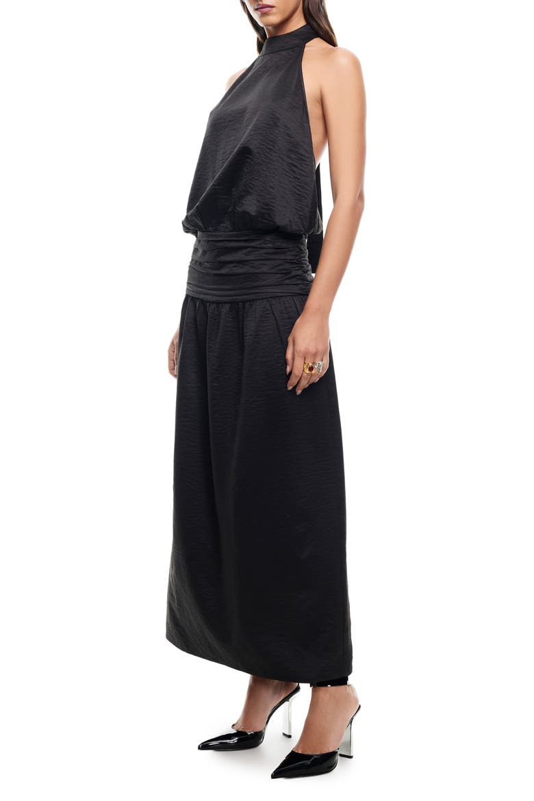 Sylvie Halter Neck Hammered Satin Maxi Dress, Alternate, color, INK