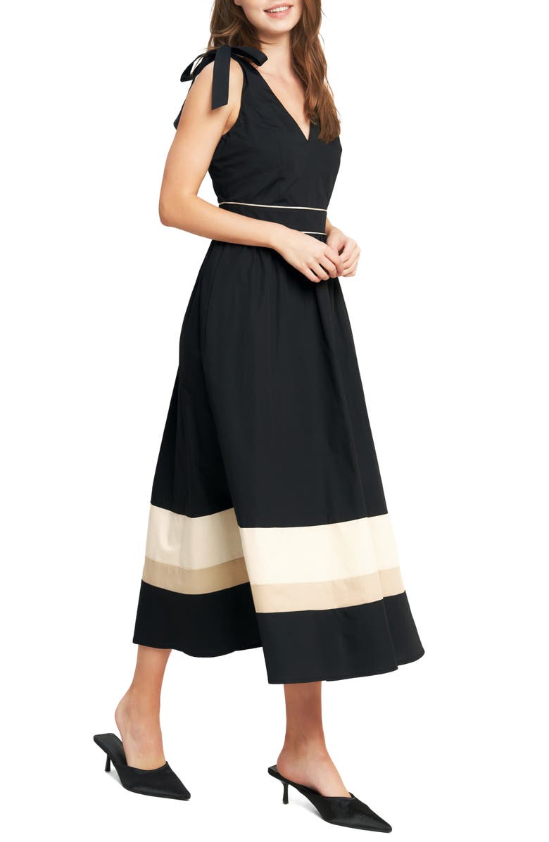FLYING TOMATO Bow Shoulder Midi Dress, Alternate, color, Black Cream