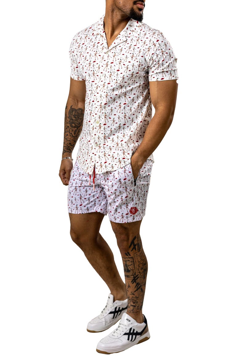 Swim Marthyr Print Swim Trunks, Alternate, color, WHITE