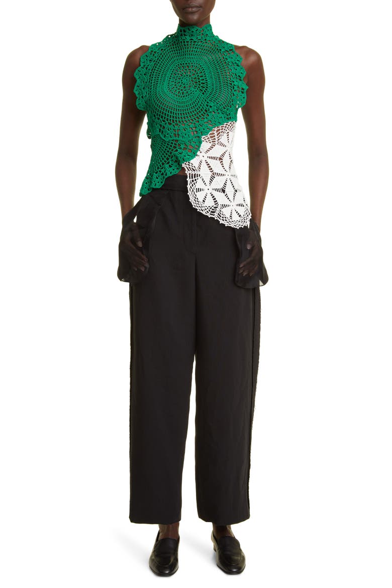 Christa Asymmetric Crochet Top, Alternate, color, GREEN / WHITE