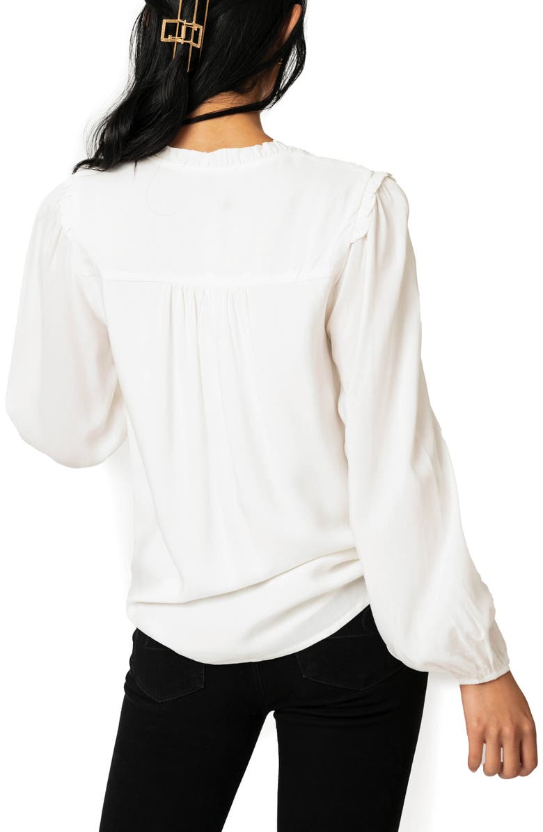 GIBSONLOOK Tie Neck Long Sleeve Smoked Yoke Blouse, Alternate, color, Ivory